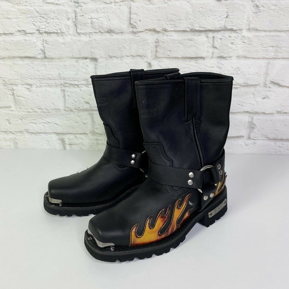 Xelement 2490 Black Harness Motorcycle Boots Flame - Picture 2 of 9